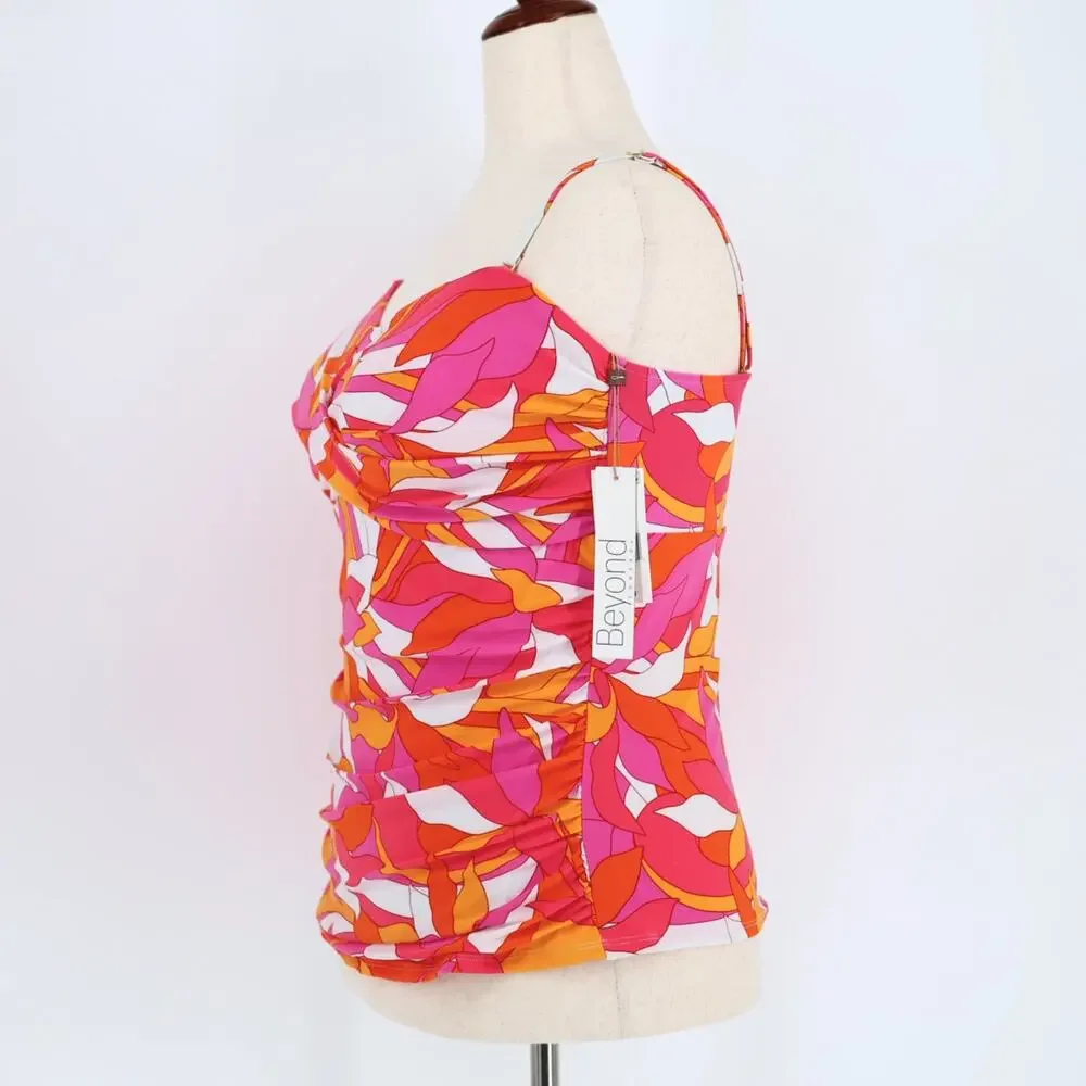 Beyond Control Women Pink Floral Convertible Twist Swim Tankini Top Size US 14